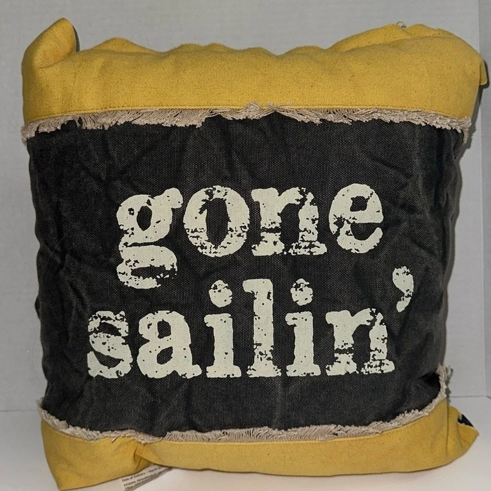 Primitives by Kathy Gone Sailin Nautical Throw Pillow Yellow Navy Cotton 31033